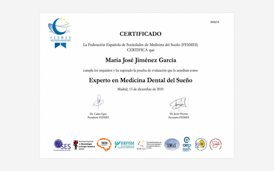 La Dra. Mª José Jiménez, certificada como Experta en Medicina Dental del Sueño por FESMES